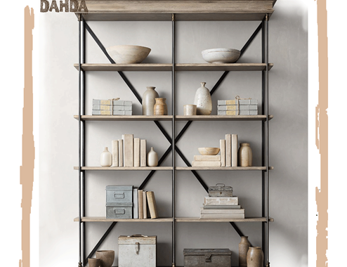 Spruce And Metal Bookcase