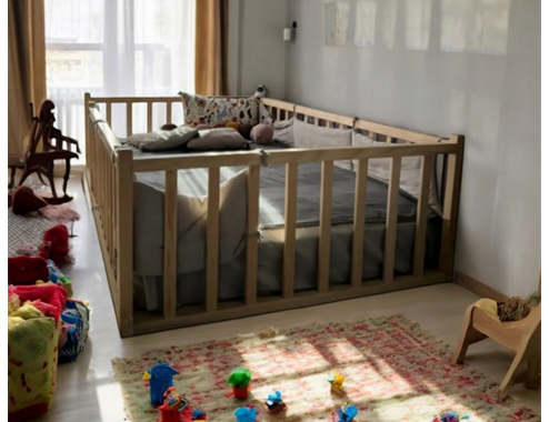 Wooden Montessori Bed On The Floor