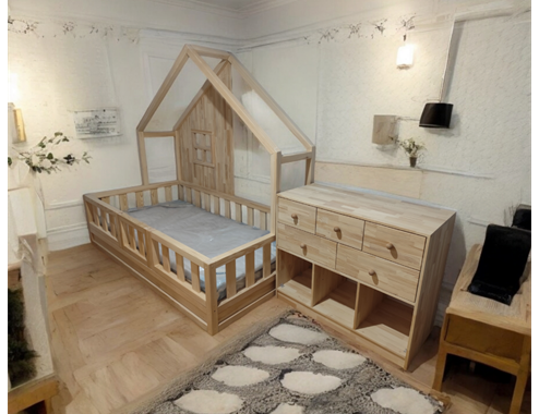 Wooden Roofed Bed & Dresser