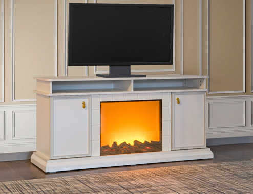 TV UNIT WITH FIREPLACE WHITE