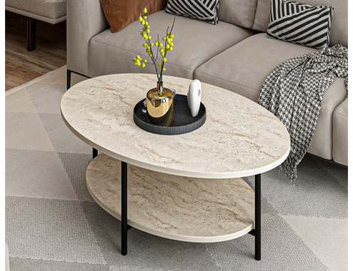 Elis Coffee Table (Metal Legs)  - Travertine