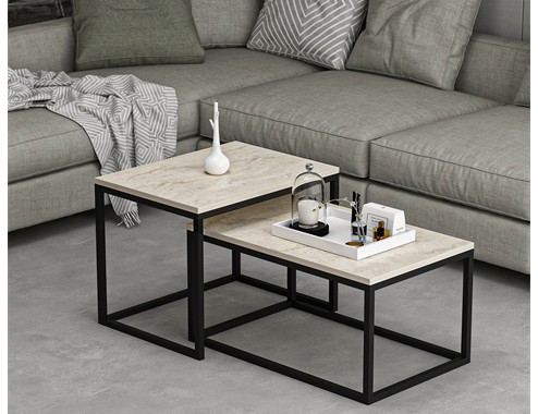 Minar Leka Modern Coffee Table (Metal Legs) - Travertine