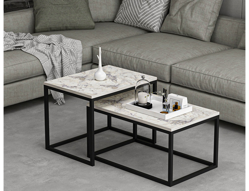 Minar Leka Modern Coffee Table (Metal Legs) - Fresya