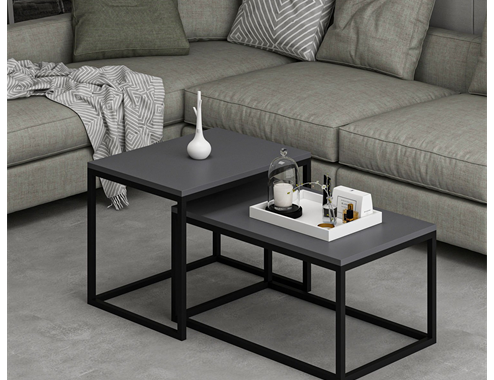 Minar Leka Modern Coffee Table (Metal Legs) - Anthracite