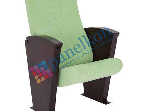 Ilgın Long Wooden Arm Conference Chair with Foldable Tablet, Upholstered Back and Seat.