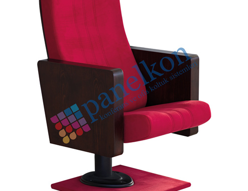  Ilgın Square Half Wooden Arm, Wooden Back, Upholstered Seat, Single Leg Conference Chair