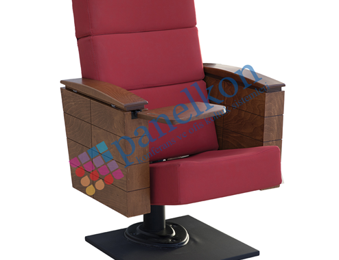 Petek Half Wooden Arm Conference Chair with Retractable Writing Tablet; Upholstered Seat, Long Wooden Backrest.