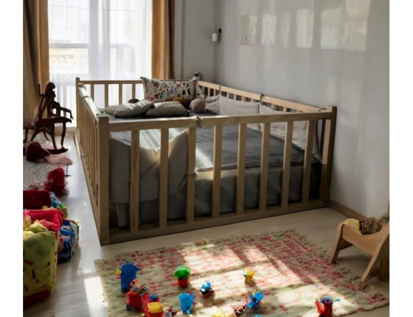 Wooden Montessori Bed On The Floor