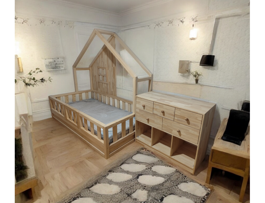 Wooden Roofed Bed & Dresser