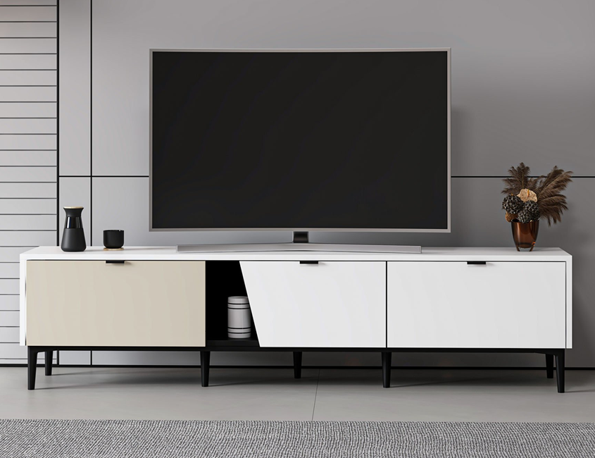 Yelena Tv Unit - White/Black/Sandstone