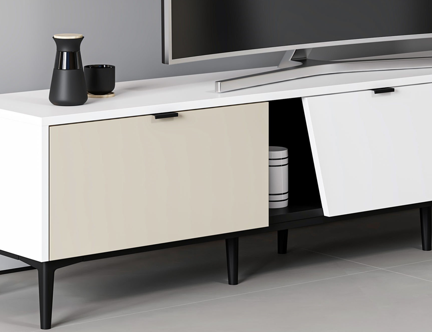 Yelena Tv Unit - White/Black/Sandstone