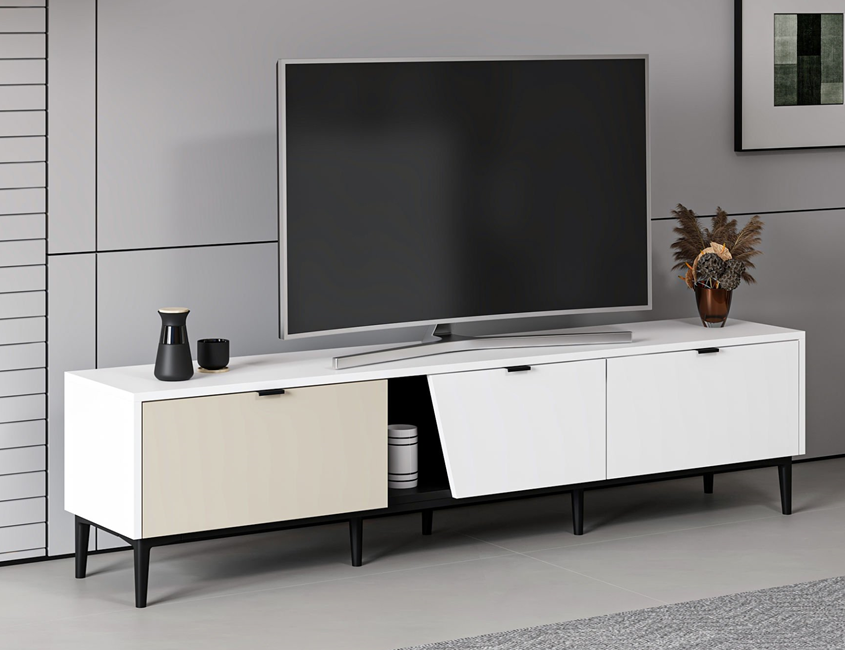 Yelena Tv Unit - White/Black/Sandstone