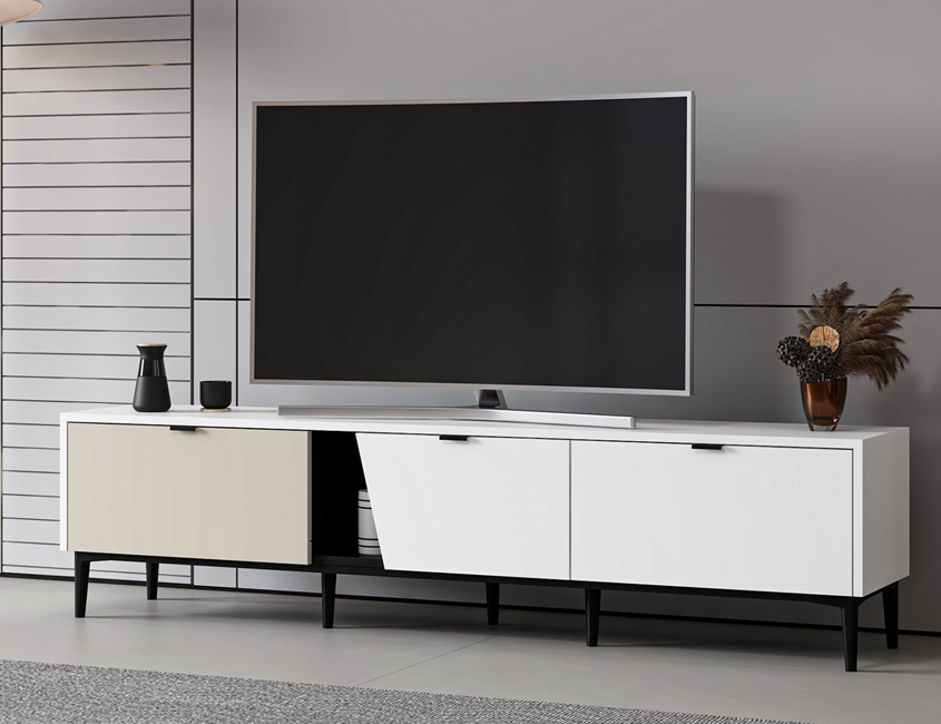 Yelena Tv Unit - White/Black/Sandstone