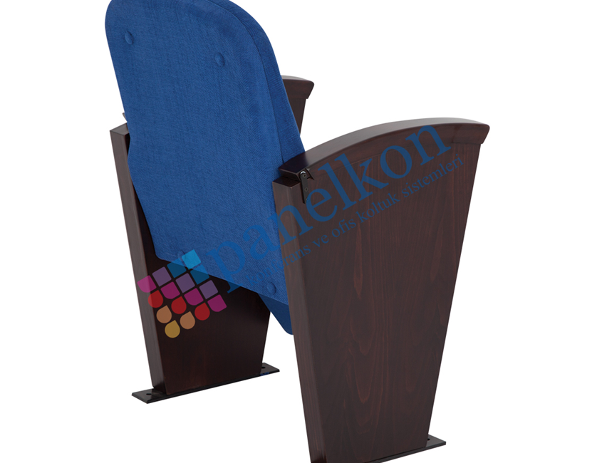 ROM LONG WOODEN ARM CONFERENCE CHAIR WITH INTERNAL WRITING TABLE; UPHOLSTERED BACKREST AND SEAT