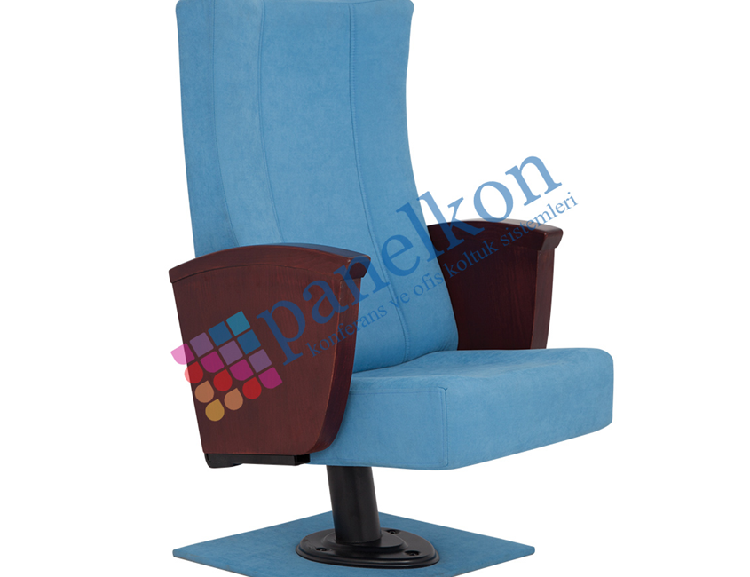 Ilgın Half Wooden Arm, Fixed Seat Single-Leg Upholstered Back and Seat Chair