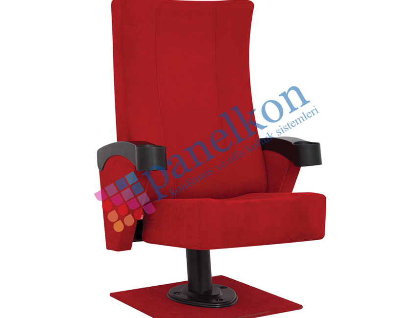  Ilgın Half Arm, Polyurethane Armrest with Cup Holder, Fixed Seat, Single-Leg Upholstered Back and Seat Chair