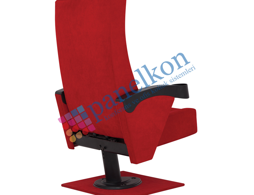  Ilgın Half Arm, Polyurethane Armrest with Cup Holder, Fixed Seat, Single-Leg Upholstered Back and Seat Chair