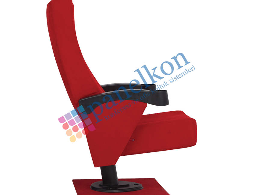  Ilgın Half Arm, Polyurethane Armrest with Cup Holder, Fixed Seat, Single-Leg Upholstered Back and Seat Chair