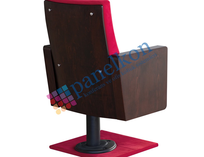  Ilgın Square Half Wooden Arm, Wooden Back, Upholstered Seat, Single Leg Conference Chair