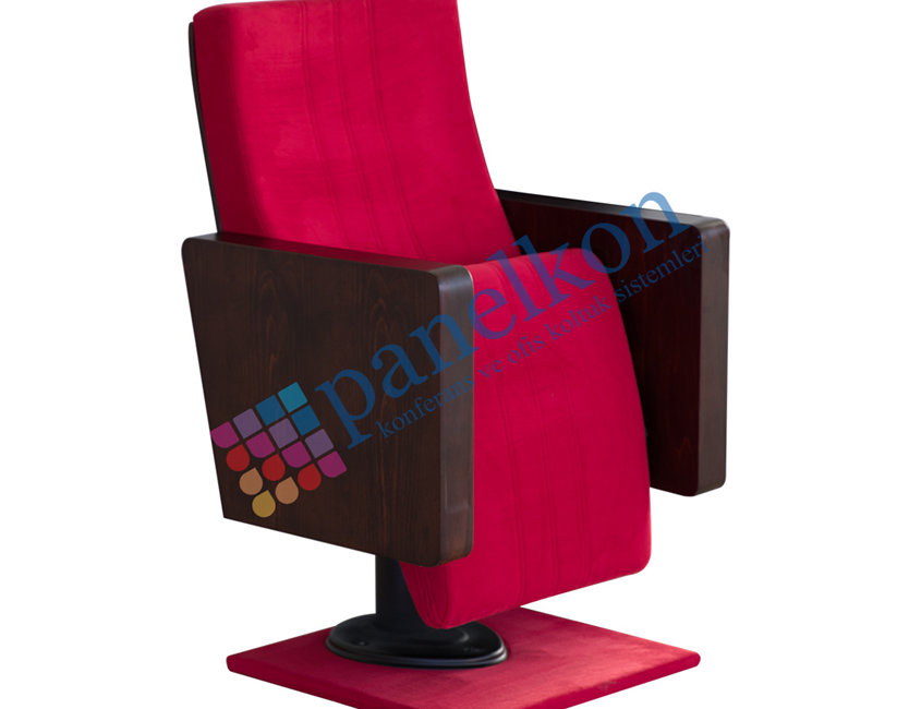  Ilgın Square Half Wooden Arm, Wooden Back, Upholstered Seat, Single Leg Conference Chair