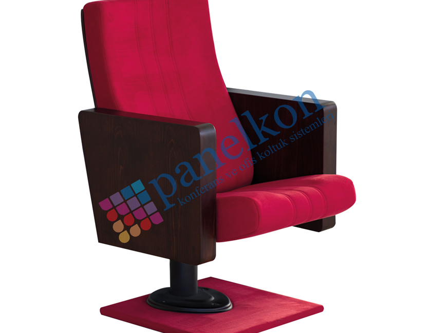  Ilgın Square Half Wooden Arm, Wooden Back, Upholstered Seat, Single Leg Conference Chair