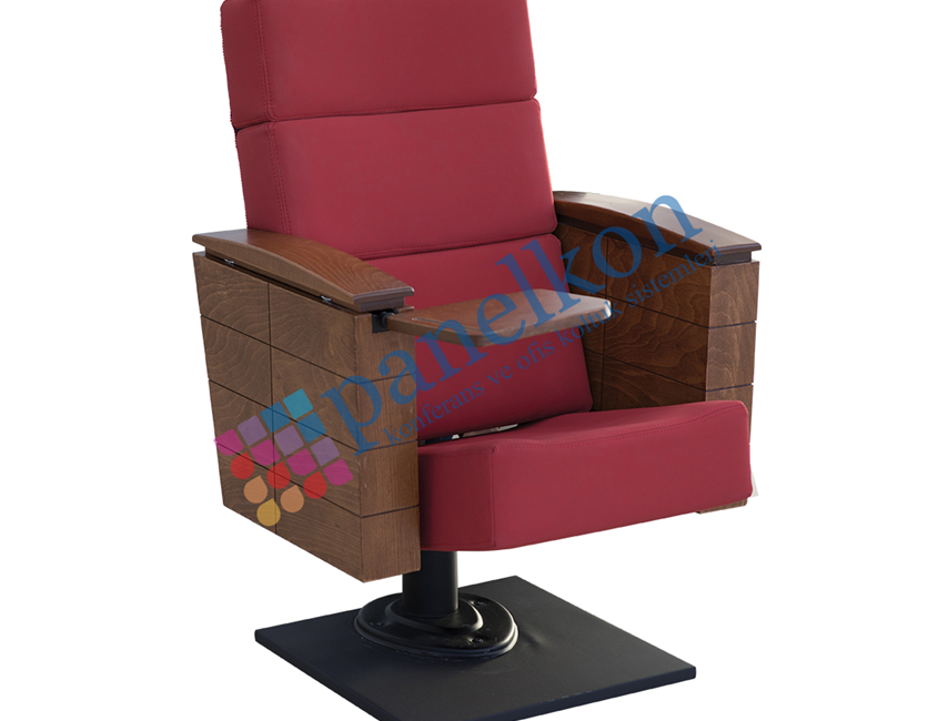 Petek Half Wooden Arm Conference Chair with Retractable Writing Tablet; Upholstered Seat, Long Wooden Backrest.