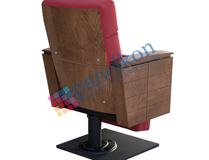 Petek Half Wooden Arm Conference Chair with Retractable Writing Tablet; Upholstered Seat, Long Wooden Backrest.