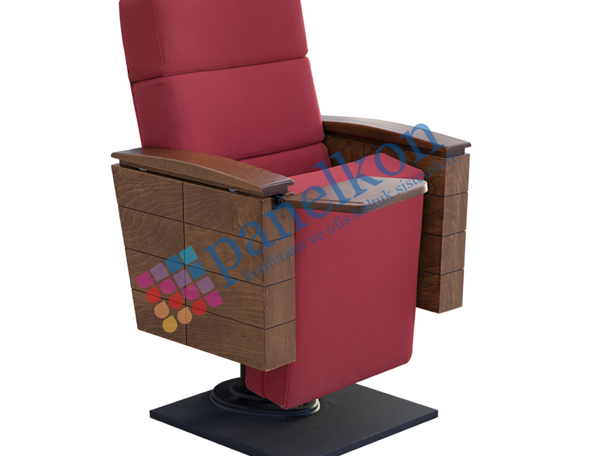 Petek Half Wooden Arm Conference Chair with Retractable Writing Tablet; Upholstered Seat, Long Wooden Backrest.