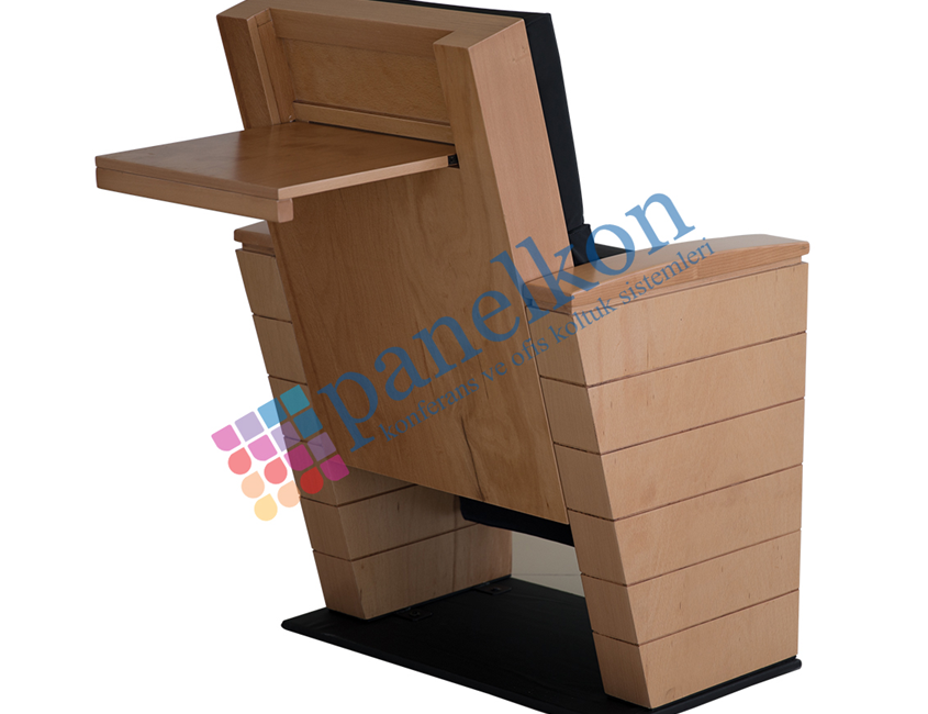 Wood Long Wooden Arm, Back Pull-Out Writing Table, Upholstered Seat Conference Chair